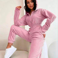 Damen sportlicher Fleece-Jumpsuit mit durchgehendem Reißverschluss WW