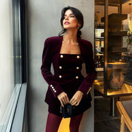 Damen Samt Blazer mit eleganten Knopfdetails WW