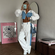 Damen Sportliches Cropped-Set mit farblich abgestimmten Akzenten WW