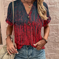 Damen Kurzarm Bluse mit dekorativem Musterdruck und knöpfbarem Ausschnitt WW