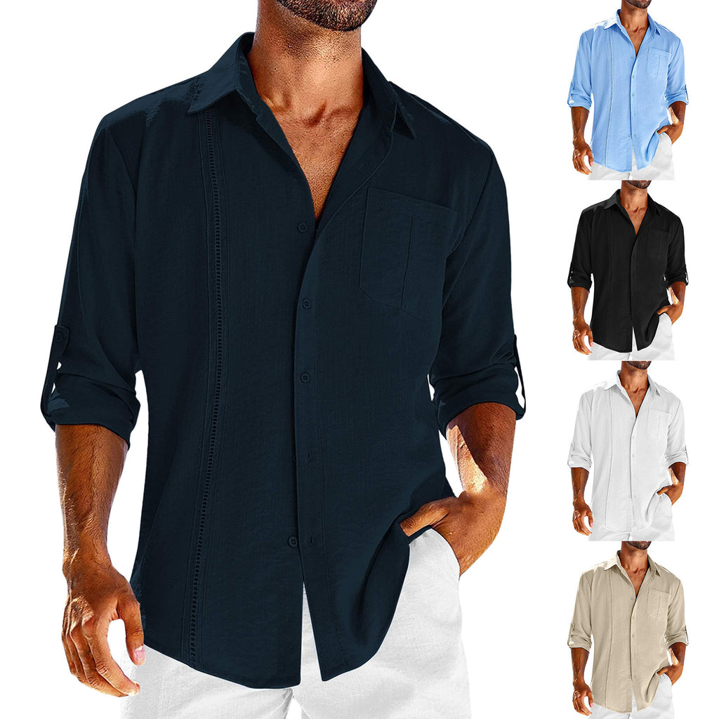 Herren luftiges Leinenhemd mit modischem Knopfdesign WW