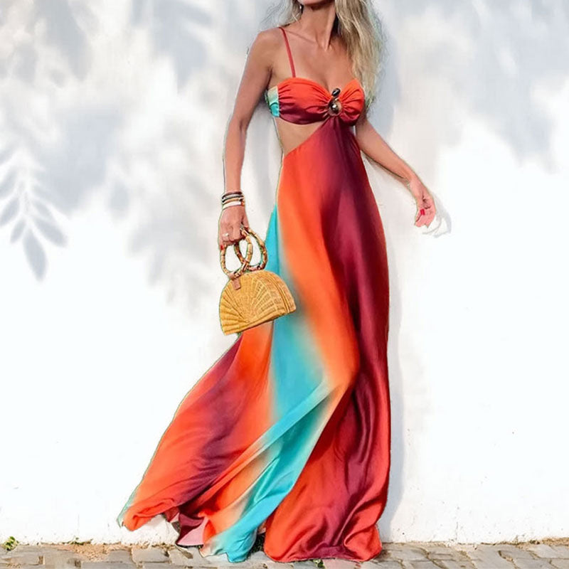 Damen Maxikleid mit innovativem Cut-Out-Design und farbverlaufendem Stoff W&W Mode