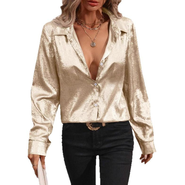 Damen glänzende Satin-Bluse mit modernen Cut-Out-Details WW