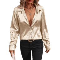 Damen glänzende Satin-Bluse mit modernen Cut-Out-Details WW