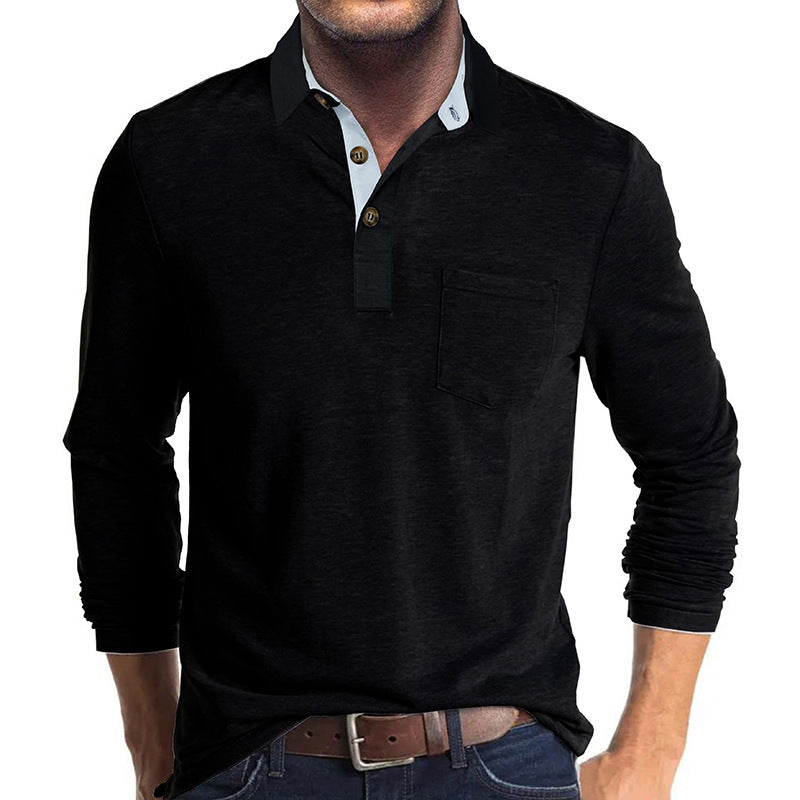 Herren Poloshirt mit langen Ärmeln und Brusttasche WW