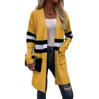 Damen Strickcardigan mit sportlichen Streifen und offenen Taschen WW