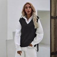 Damen Strickweste mit V-Ausschnitt und geripptem Saum WW