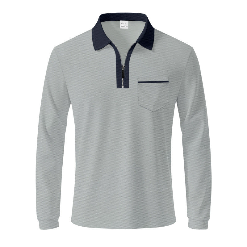 Herren Langarm-Polo mit Reißverschluss und Brusttasche WW