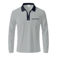 Herren Langarm-Polo mit Reißverschluss und Brusttasche WW