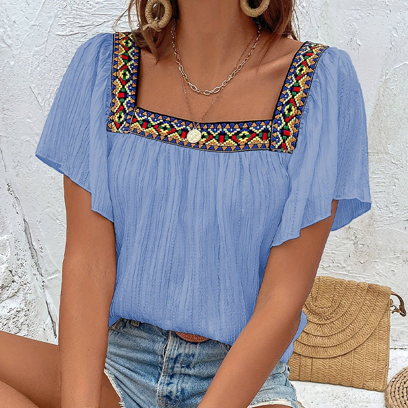 Damen luftige Sommerbluse mit Stickereien WW