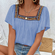 Damen luftige Sommerbluse mit Stickereien WW