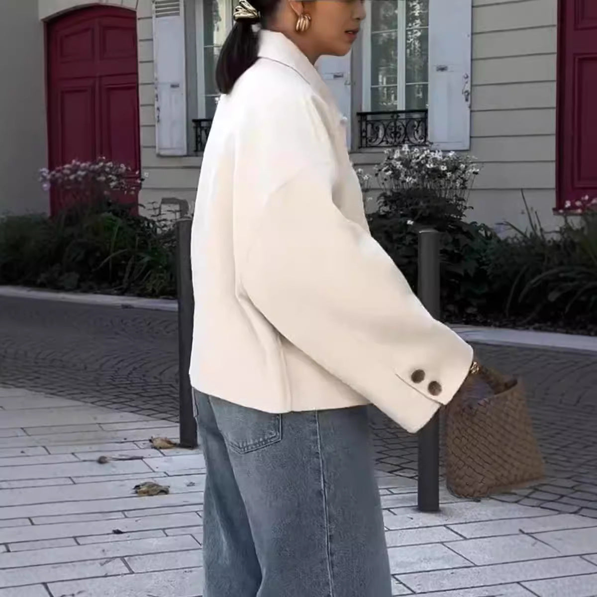 Damen Modische Oversized-Wolljacke mit Knopfdetails und weitem Schnitt WW
