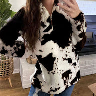 WW Kuhmuster Polar Fleece Reißverschluss Sweatshirt