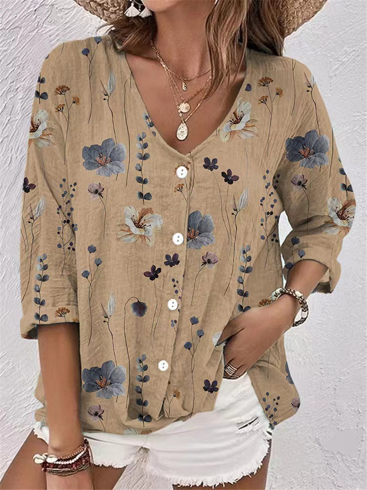 Damen lässige Bluse mit floralem Design und modernen Knopfdetails WW