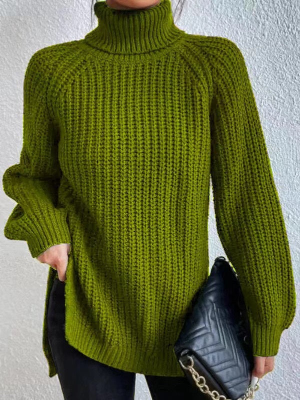 Damen Strickpullover mit hohem Kragen und strukturiertem Wabenmuster WW