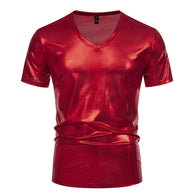 Herren Glänzendes Metallisches V-Ausschnitt T-Shirt WW