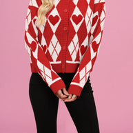 Damen Strickjacke im verspielten Herzdesign mit Knopfleiste WW