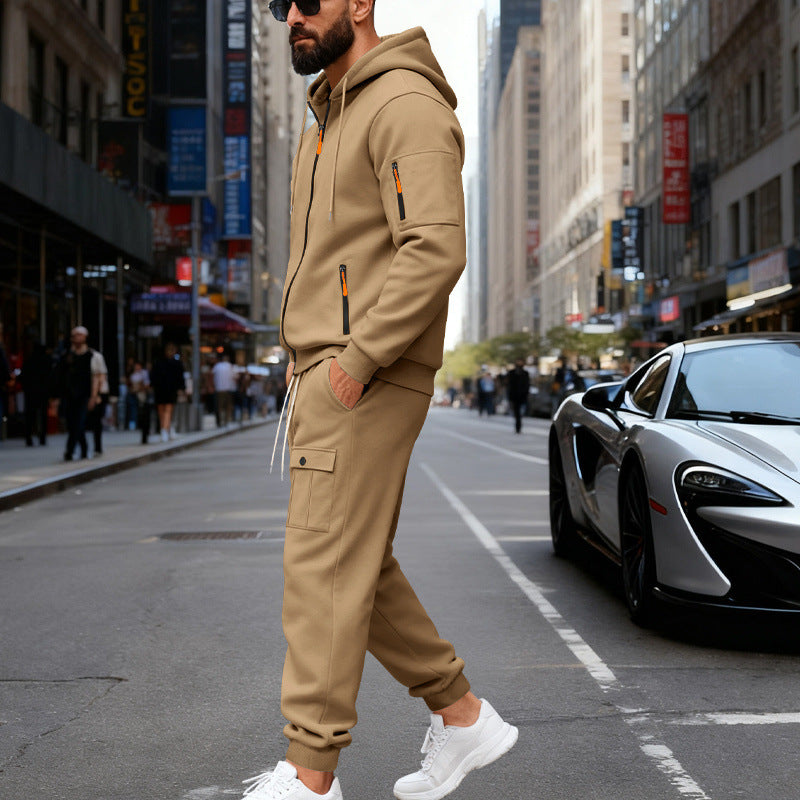 Herren stylisches Zweiteiliges Jogginganzug mit Kapuze und praktischen Taschen WW