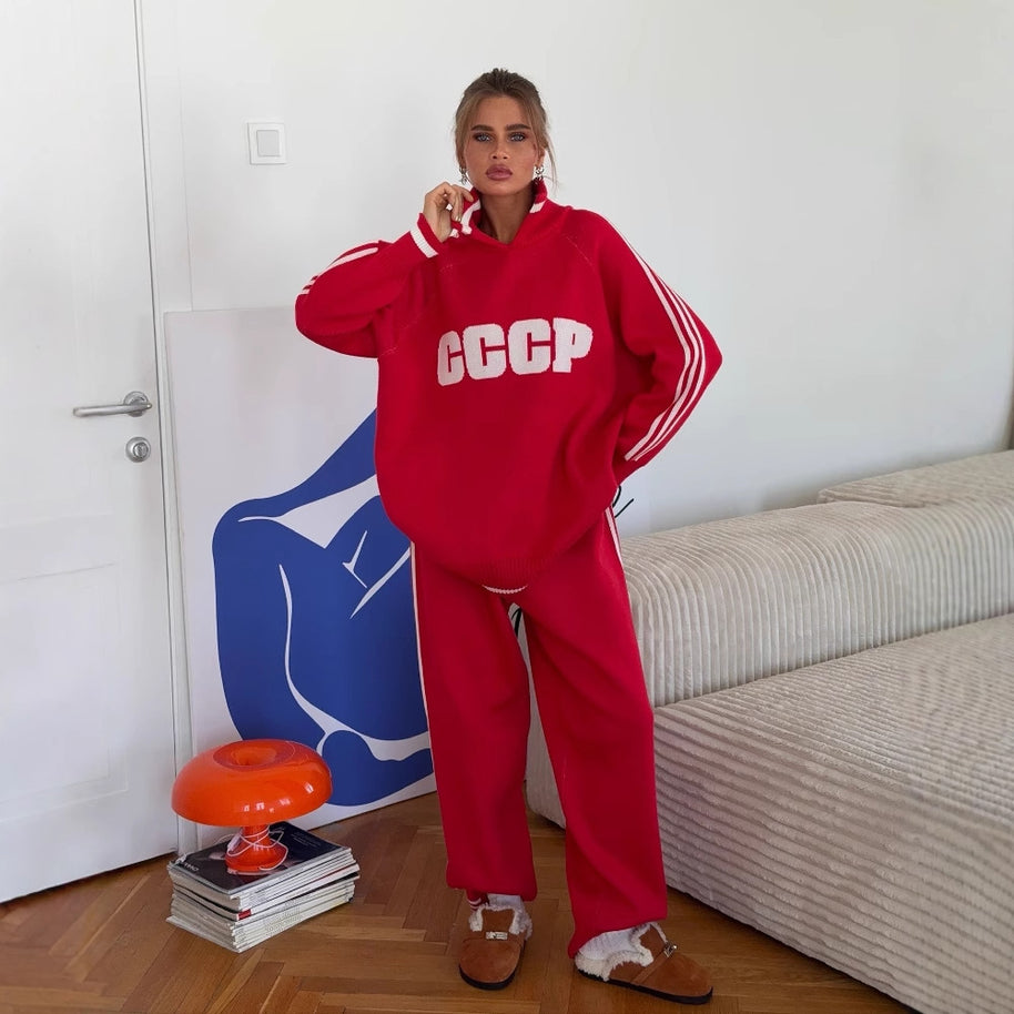 Damen Sportlicher Lounge-Set mit hochwertigem Rollkragen und gestreiften Details WW