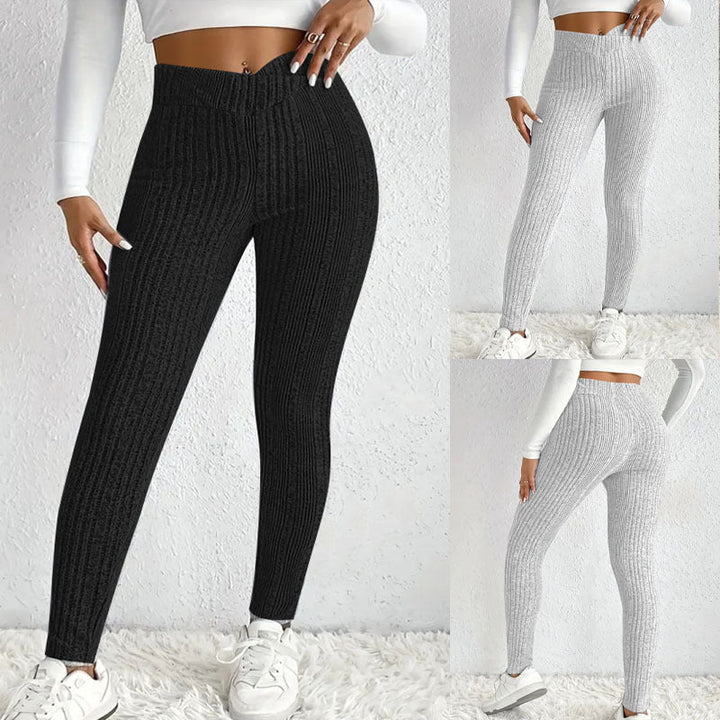 Damen enganliegende Rippleggings aus atmungsaktivem Stretchmaterial W&W Mode