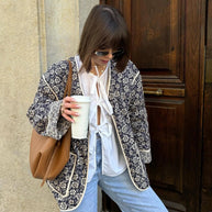 Damen elegante Floral-Jacke im Oversized-Schnitt mit strukturierten Details WW