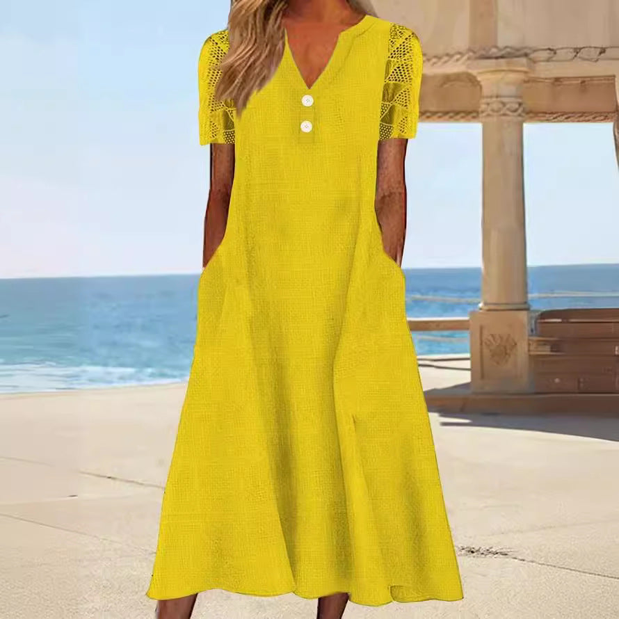 Damen Maxi-Kleid mit floralem Design und praktischem Knopfverschluss WW