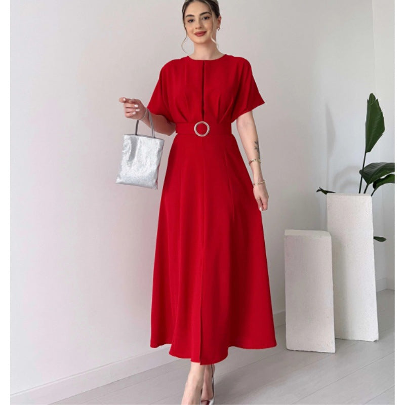 Damen Maxikleid mit Taillengürtel und puffärmeln WW