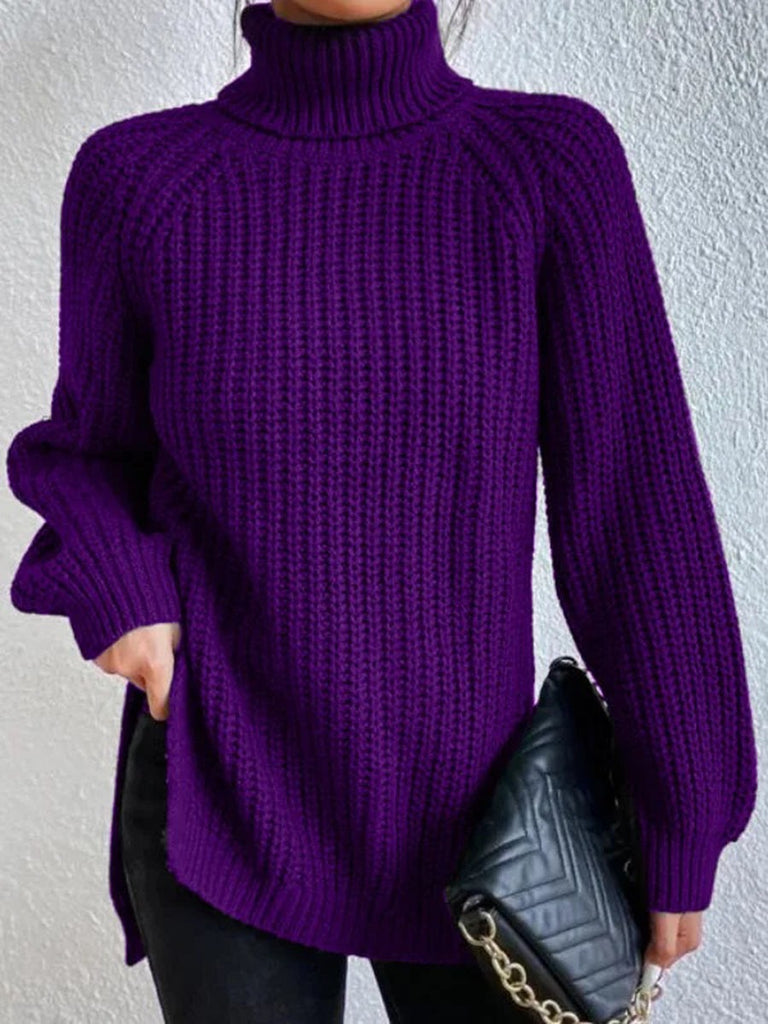 Damen Strickpullover mit hohem Kragen und strukturiertem Wabenmuster WW