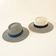 Damen Strohhut mit breiter Krempe und elegantem Kontrastband WW