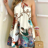 WW | Bedrucktes Cold Shoulder Halter Tie Kleid
