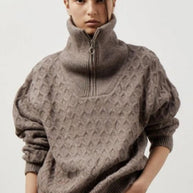 Damen Sportlicher Stehkragenpullover mit Zipper und Struktur WW