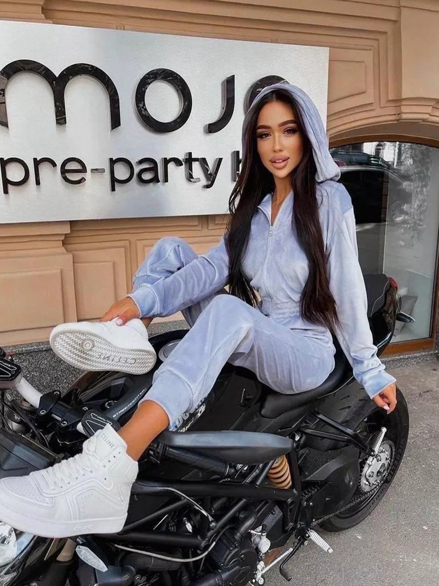 Damen sportlicher Fleece-Jumpsuit mit durchgehendem Reißverschluss WW