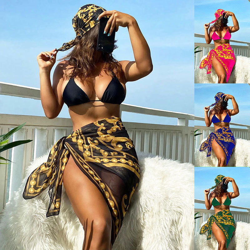 Damen sarong mit elegantem Goldmuster und transparentem Stoff WW