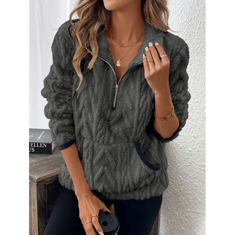 Damen Bequemer Hoodie mit hochschließendem Reißverschluss und praktischen Taschen WW