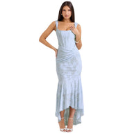 Damen Elegantes Maxikleid mit floralem Relief und asymmetrischem Saum WW