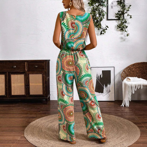 Damen lässiger Jumpsuit mit auffälligem Musterdetail und elastischem Bund WW