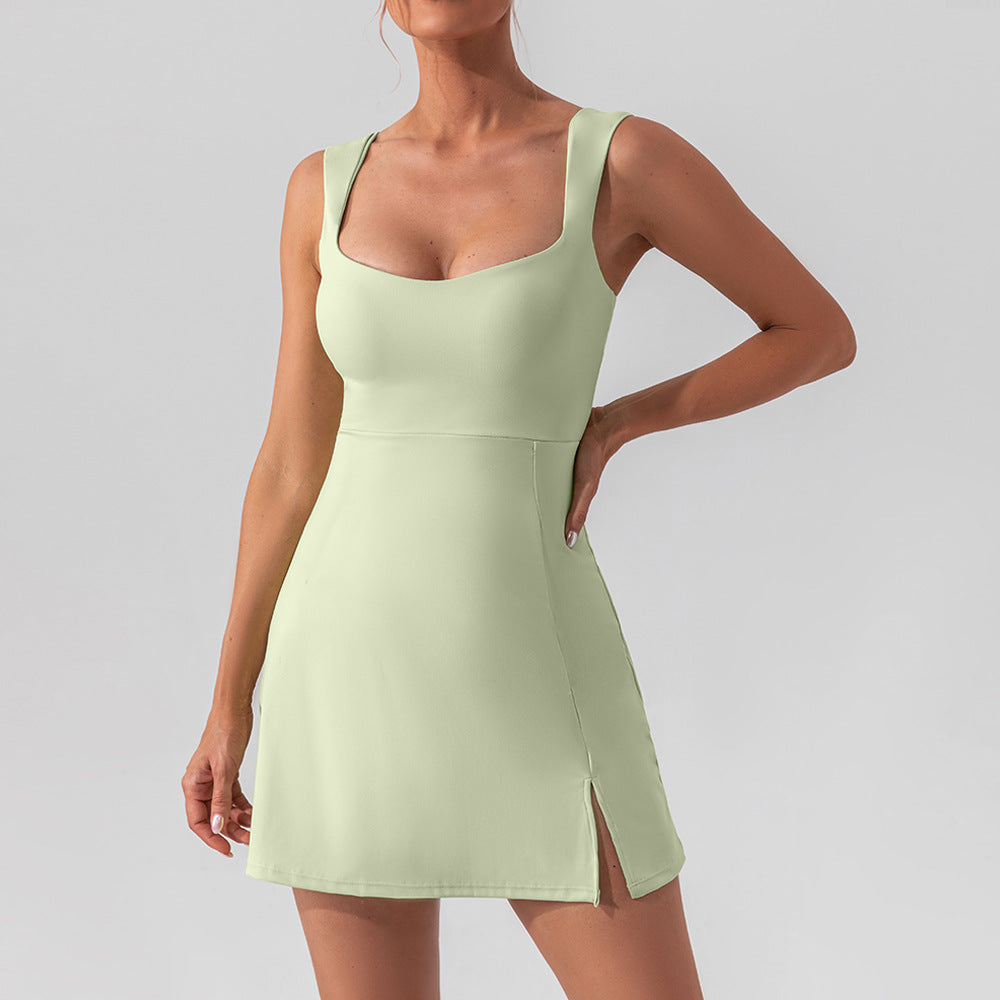 W&W | Hosenträger einfarbig Yoga Tennisrock leichtes Sportkleid