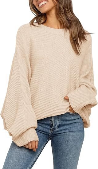Damen Bequemer oversized Strickpullover mit weit geschnittenen Ärmeln WW
