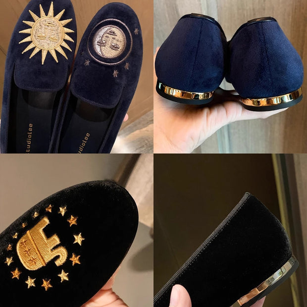 Damen bestickte Samt Slipper WW