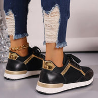 Damen Sportliche Sneakers mit modischem Goldakzent und atmungsaktiver Mesh-Oberfläche WW