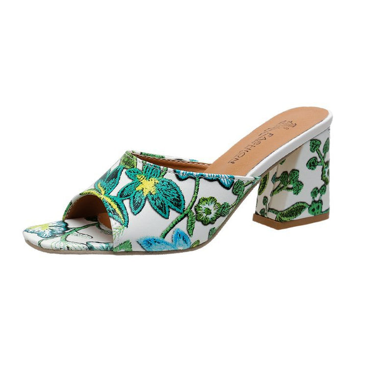 Damen Mules mit floralem Design und komfortablem Blockabsatz W&W Mode
