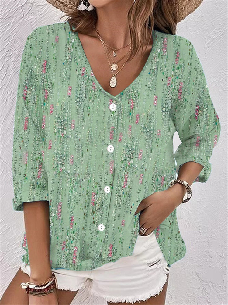 Damen lässige Bluse mit floralem Design und modernen Knopfdetails WW