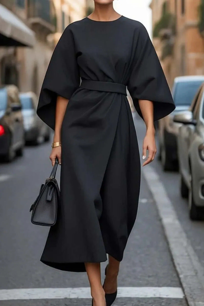 Damen Elegantes Maxikleid mit Puffärmeln und tailliertem Schnitt WW