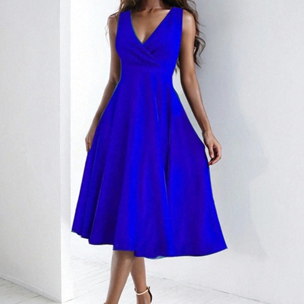 Damen elegantes und luftiges Kleid mit V-Ausschnitt WW
