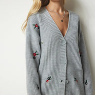 Damen Strickcardigan mit floralen Stickereien WW
