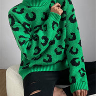 Damen Stehkragen Pullover mit Leopardenmuster WW