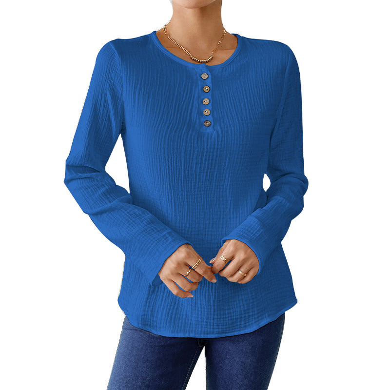 WW | Schlankmachendes Baumwoll-Leinen-Gefühl Langarm-Pullover-Shirt