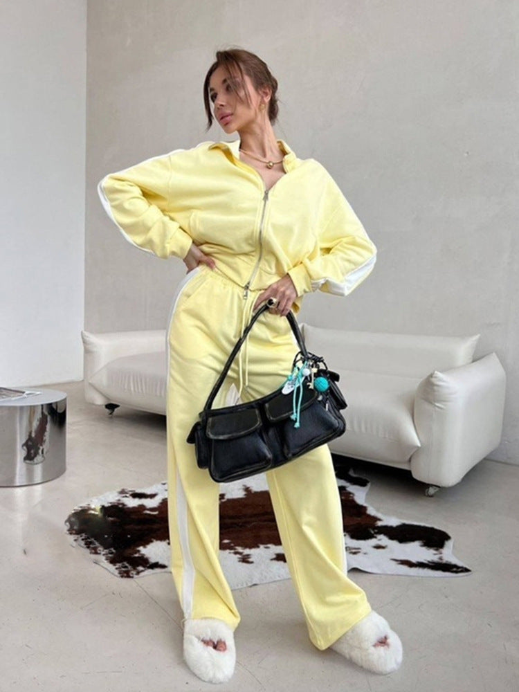 Damen sportlicher Fleece-Jogginganzug mit hohem Kragen und seitlichen Nähten WW