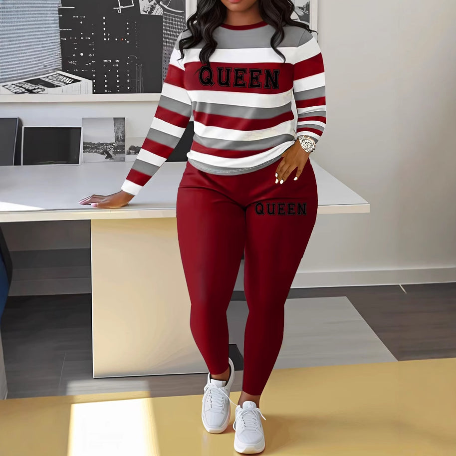 Damen Sportliches Zweiteiler-Set mit gestreiftem Oberteil und leggings WW