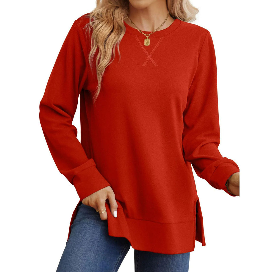 Damen Bequemer Langarm-Sweater mit Seitenschlitzen WW